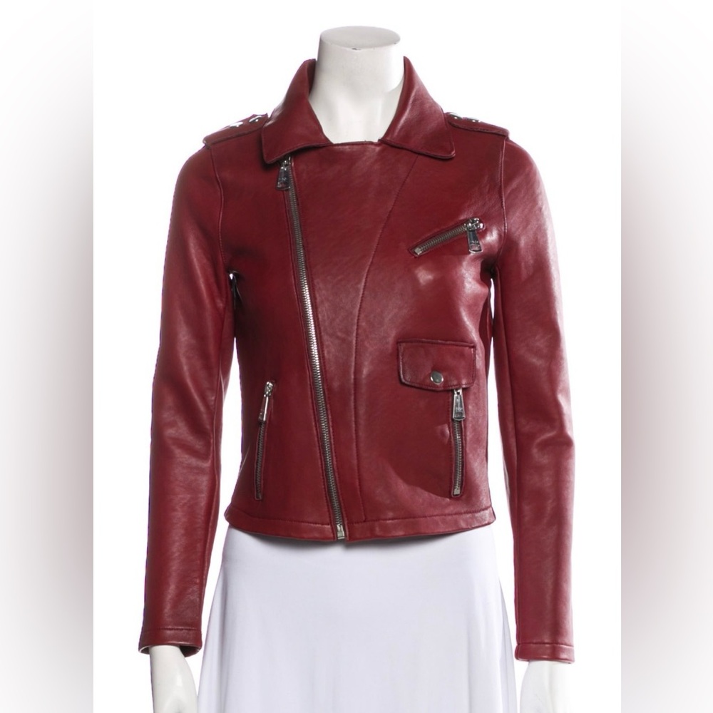 Maje Burgundy Leather Jacket